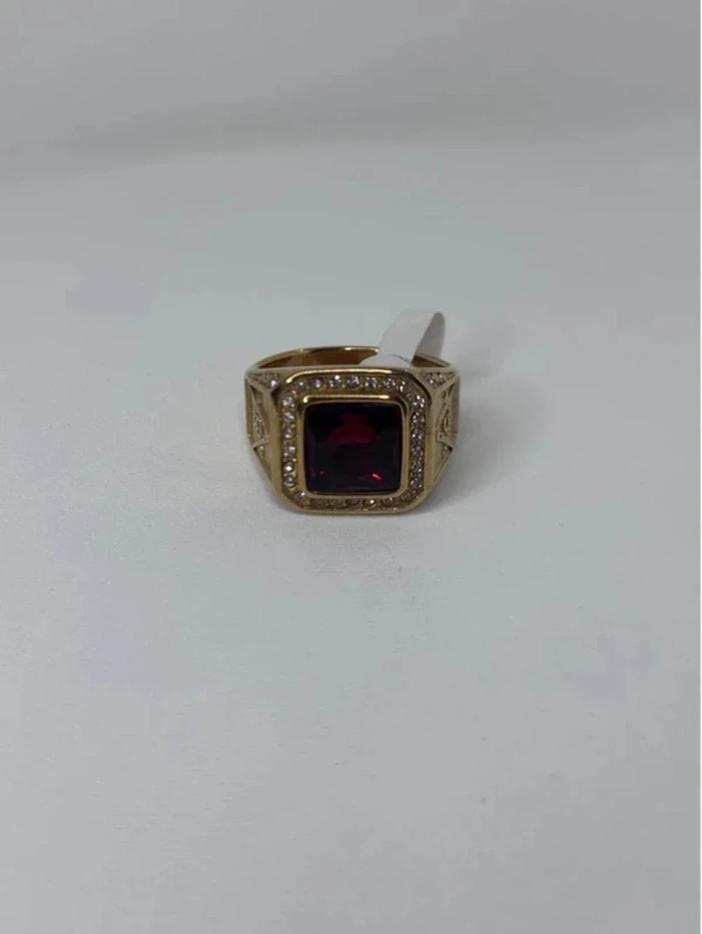 gold tone red CZ statement ring clear accents size 13